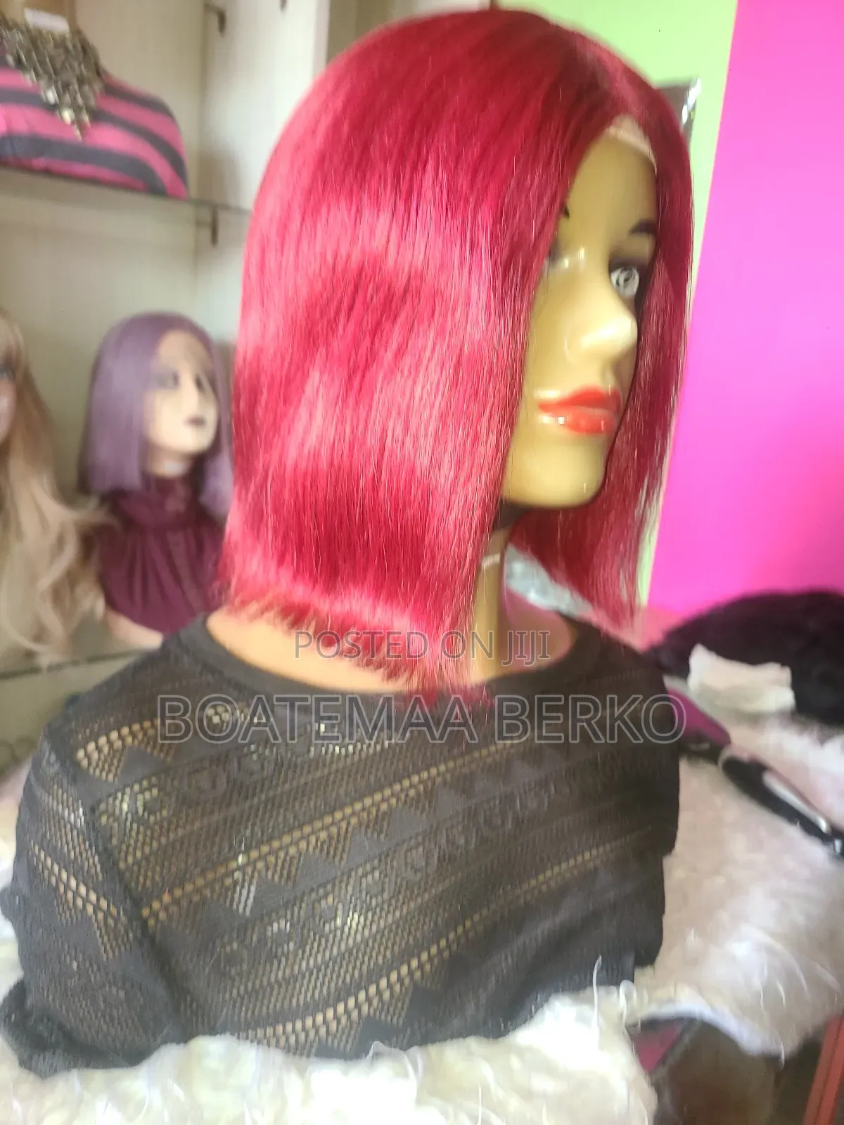 Short Wine Color Wig Cap