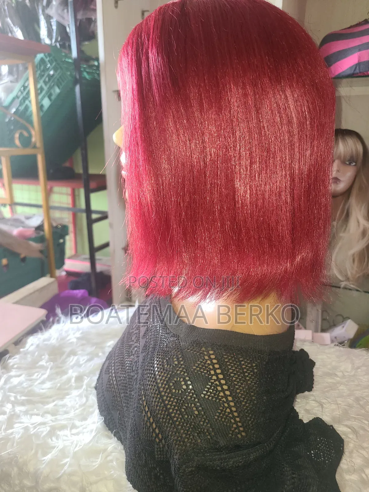 Short Wine Color Wig Cap