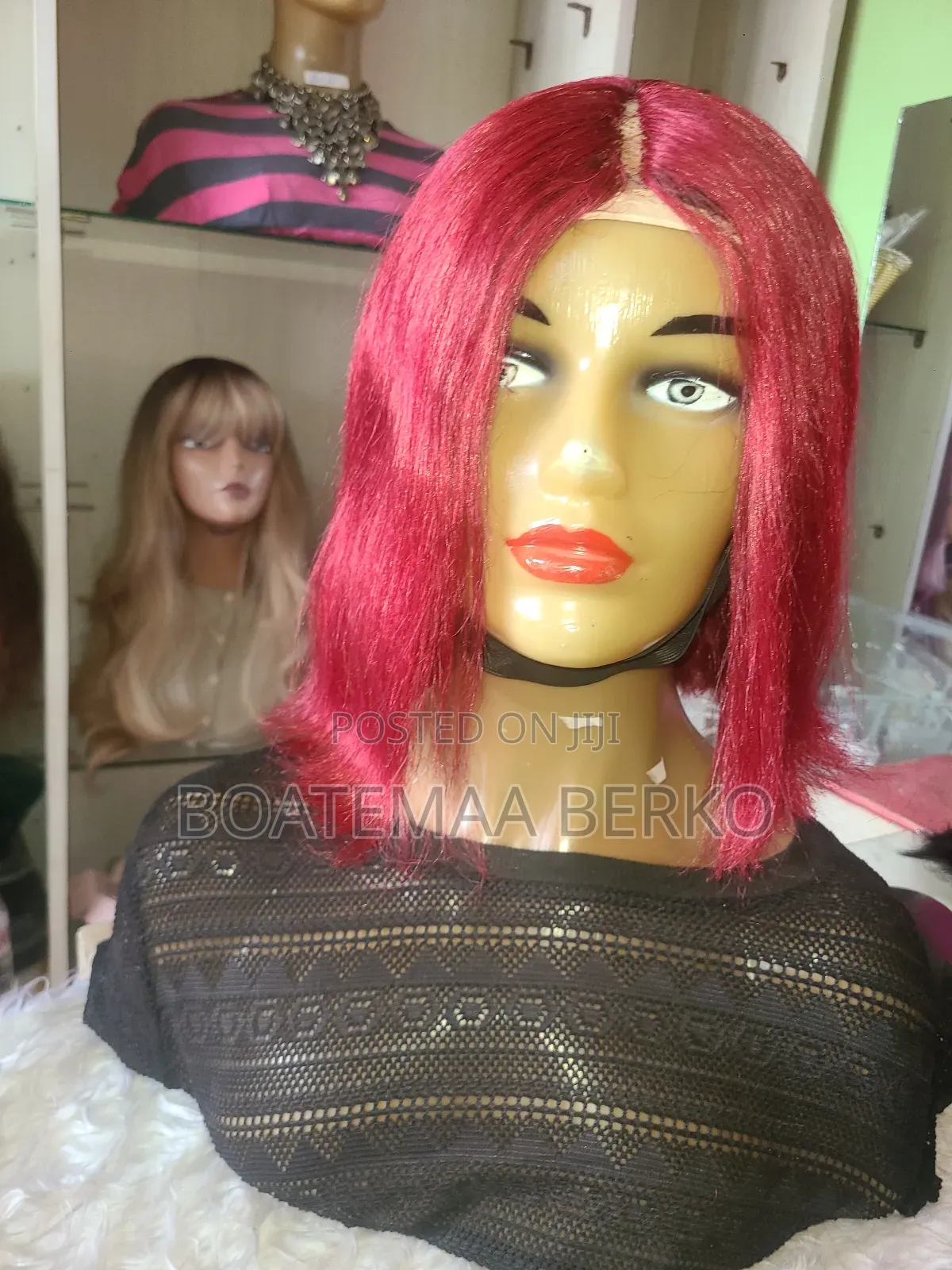 Short Wine Color Wig Cap