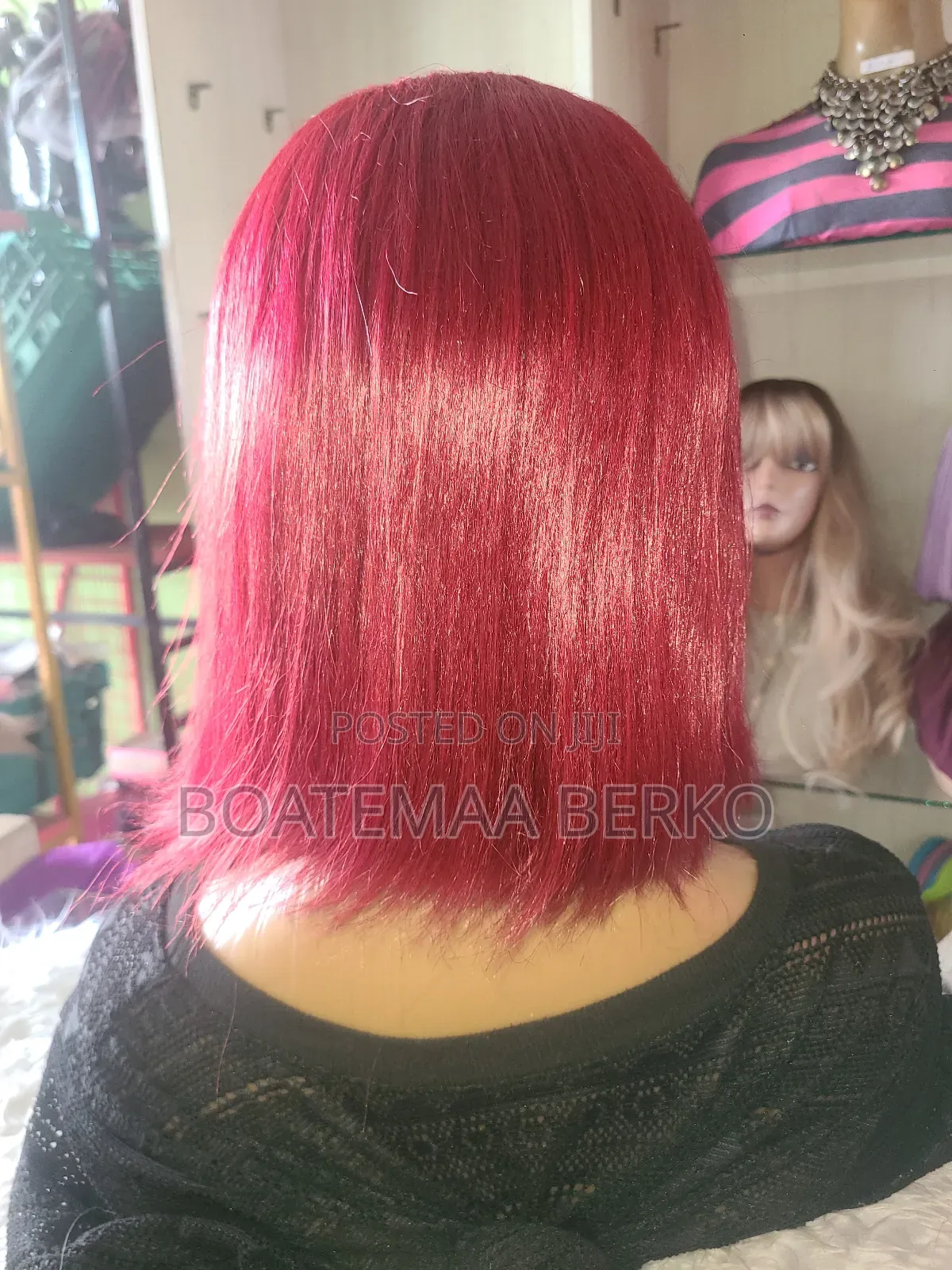 Short Wine Color Wig Cap