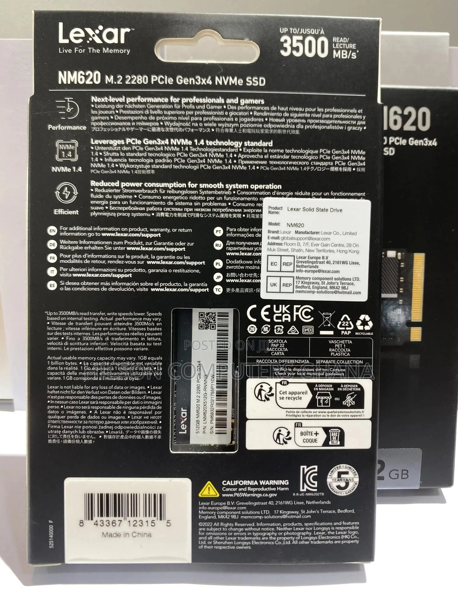 Lexar Nm620 512 Gb Ssd, M.2 2280 Pcie Gen3x4 Nvme
