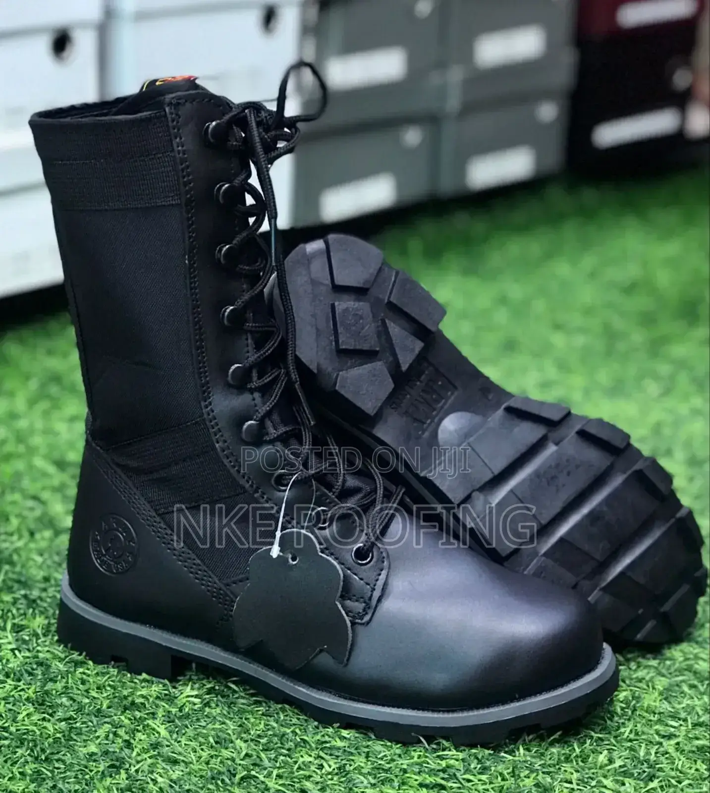 Black Leather Military Boot