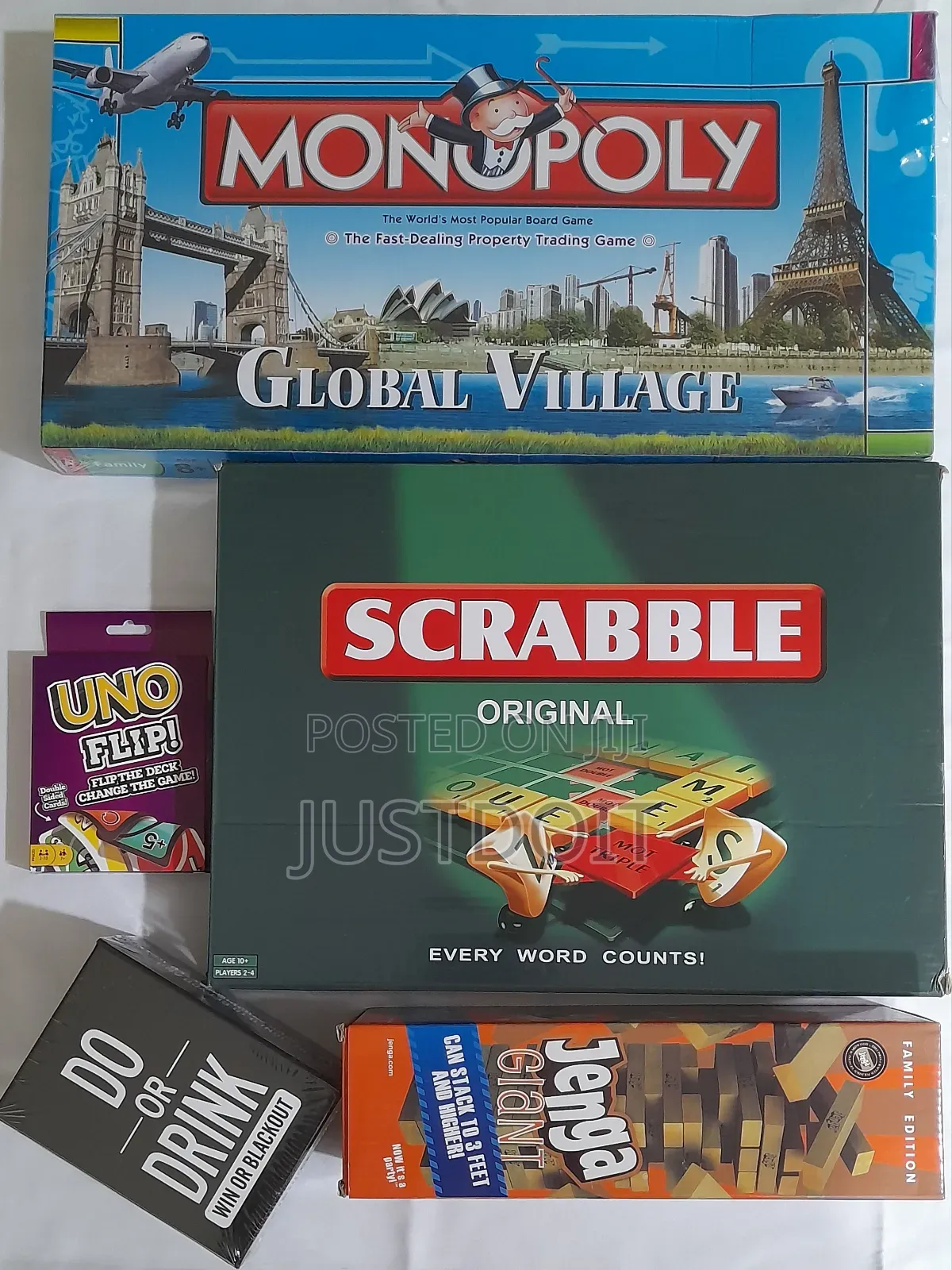 Monopoly + Scrabble + Jenga + Do or Drink + Uno Pack