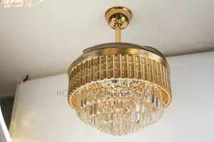 Chandelier Bluetooth Fan With Light Gold Body.