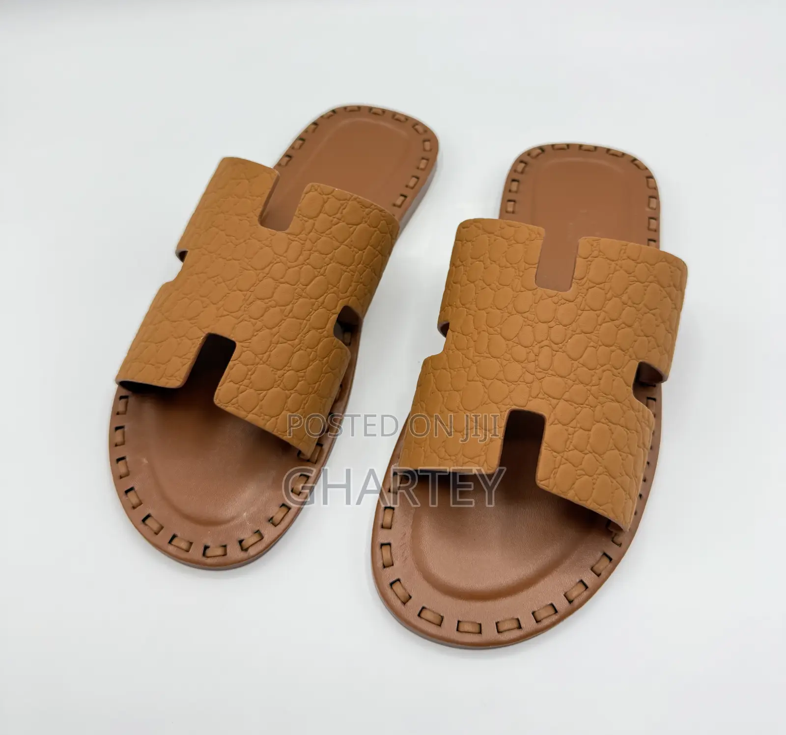 Luxury Tan Croc-Embossed Hermes Slides