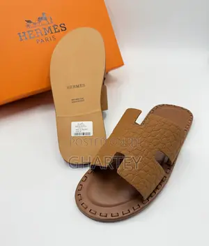 Luxury Tan Croc-Embossed Hermes Slides