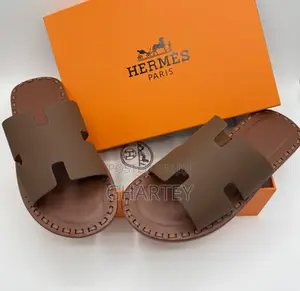 Hermès-Inspired Etoupe Epsom Leather “H” Slide Sandals