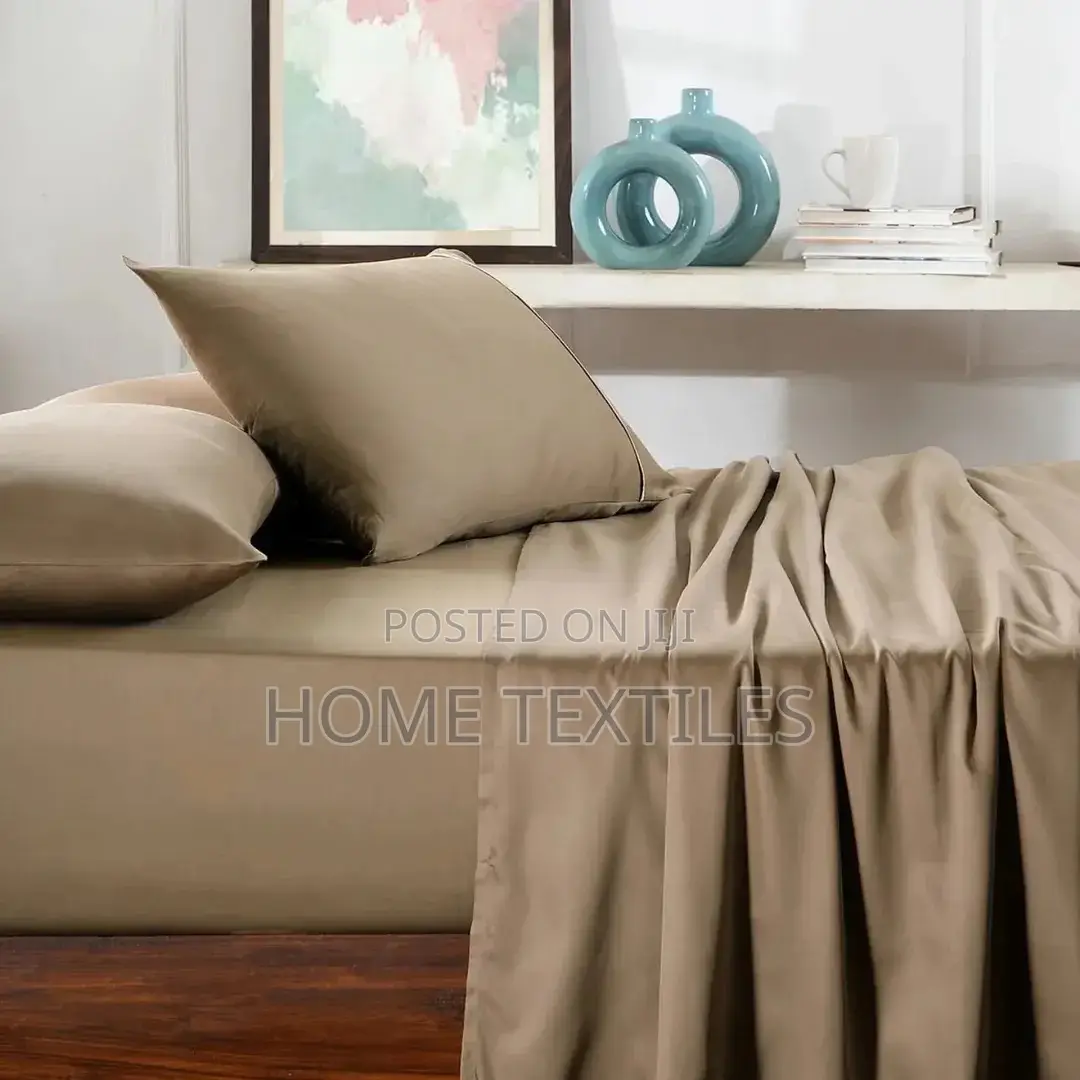 6 Pieces Beige Bedsheet Set (1 Fitted,1 Flat Sheet and 4 Pillowcases)