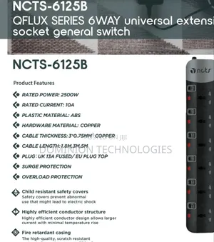 NCTS-6125b 6way Extension Sockets Universal 1.8m