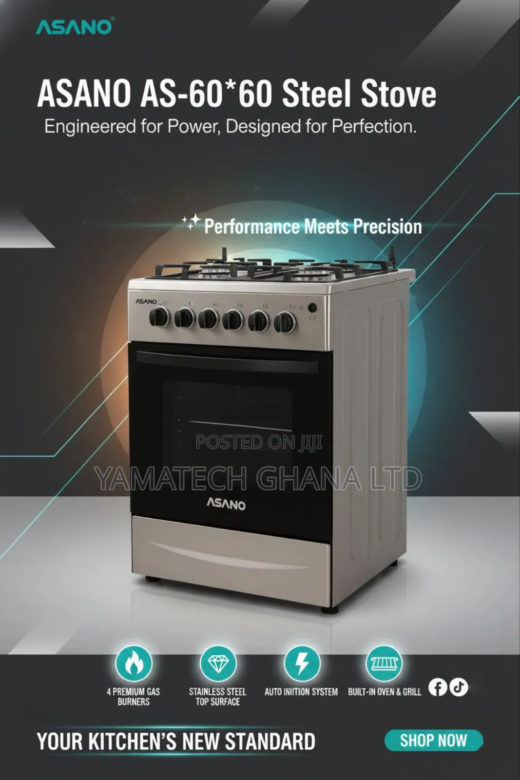Best Quality Asano 60x60 Auto Ignition Gas Stove With Oven and Grill