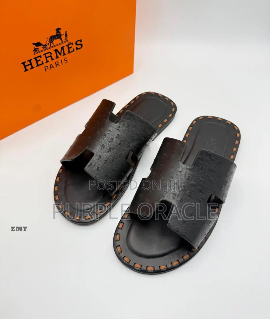 Hermès Luxe Embossed Leather Slides