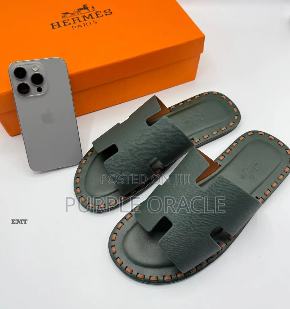Hermès Luxe Embossed Leather Slides