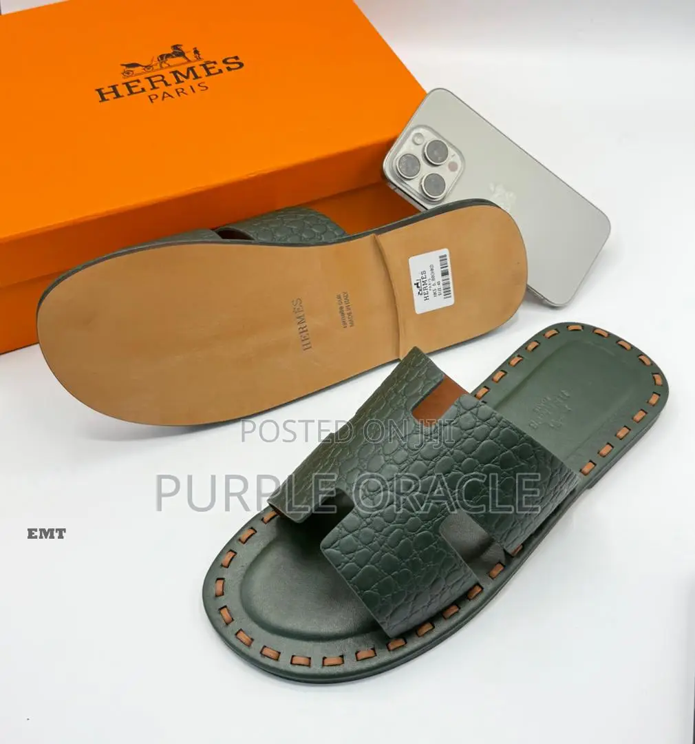 Hermès Luxe Embossed Leather Slides