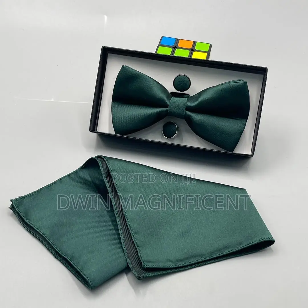 Bow Tie Set (Pre-Tied Bow Tie, a Matching Pocket Square and Cufflinks)