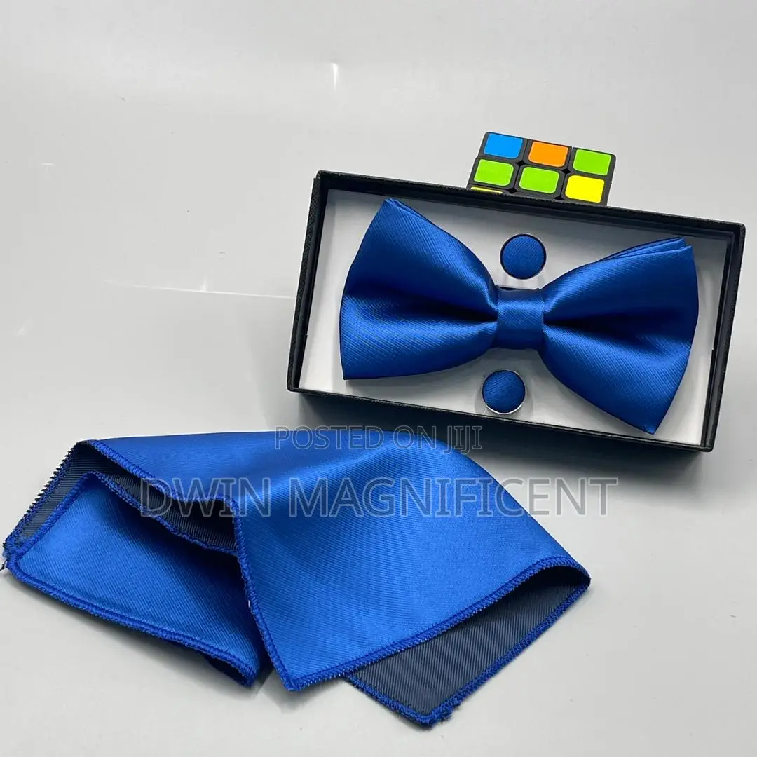 Bow Tie Set (Pre-Tied Bow Tie, a Matching Pocket Square and Cufflinks)