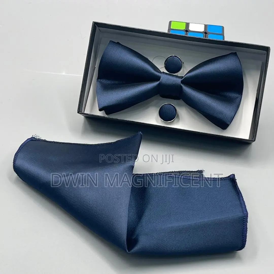 Bow Tie Set (Pre-Tied Bow Tie, a Matching Pocket Square and Cufflinks)