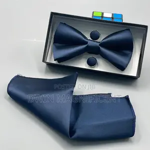 Bow Tie Set (Pre-Tied Bow Tie, a Matching Pocket Square and Cufflinks)