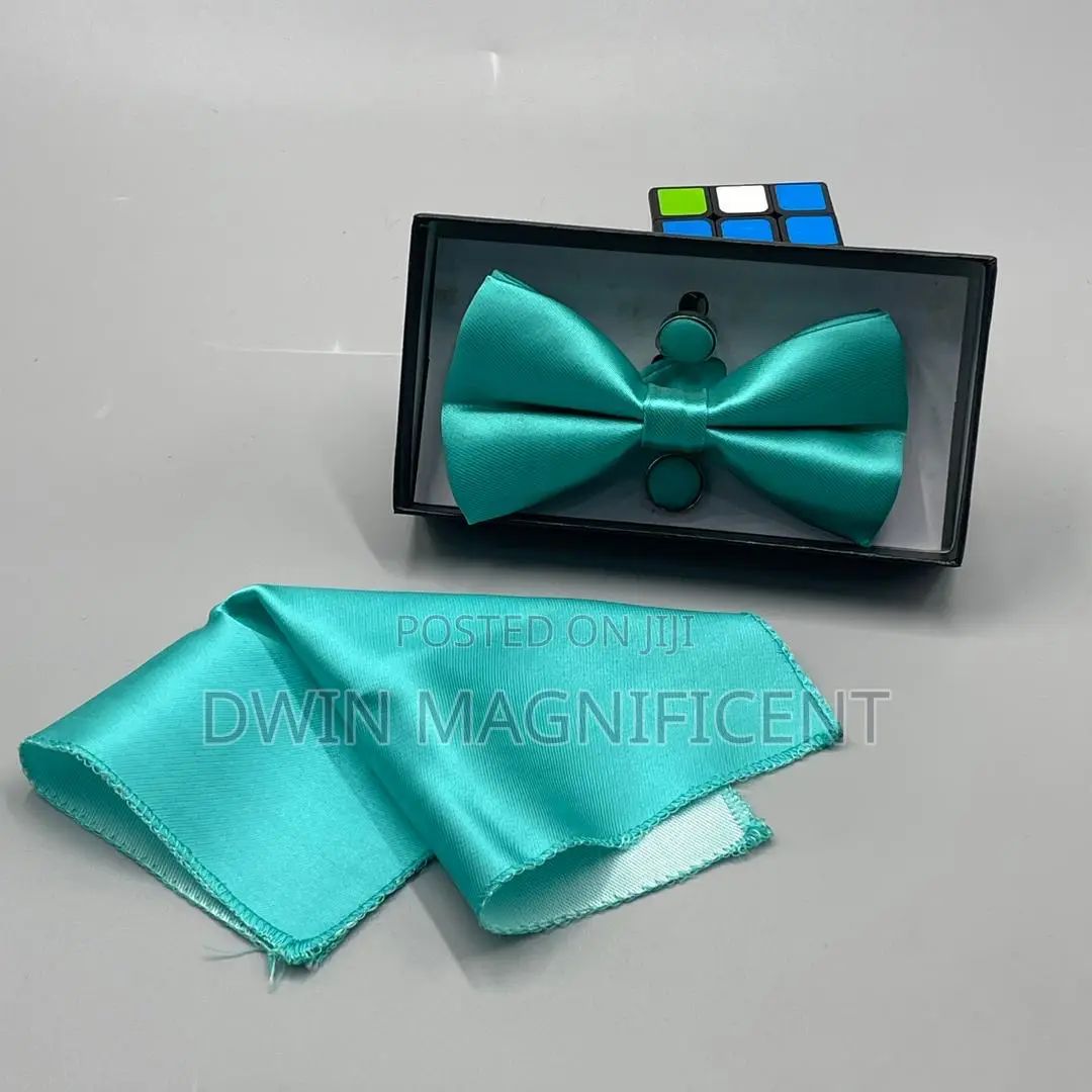Bow Tie Set (Pre-Tied Bow Tie, a Matching Pocket Square and Cufflinks)