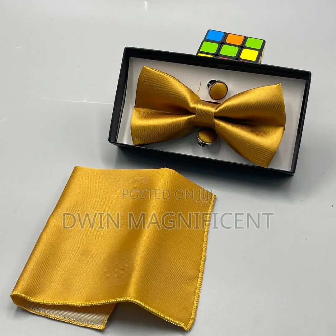 Bow Tie Set (Pre-Tied Bow Tie, a Matching Pocket Square and Cufflinks)