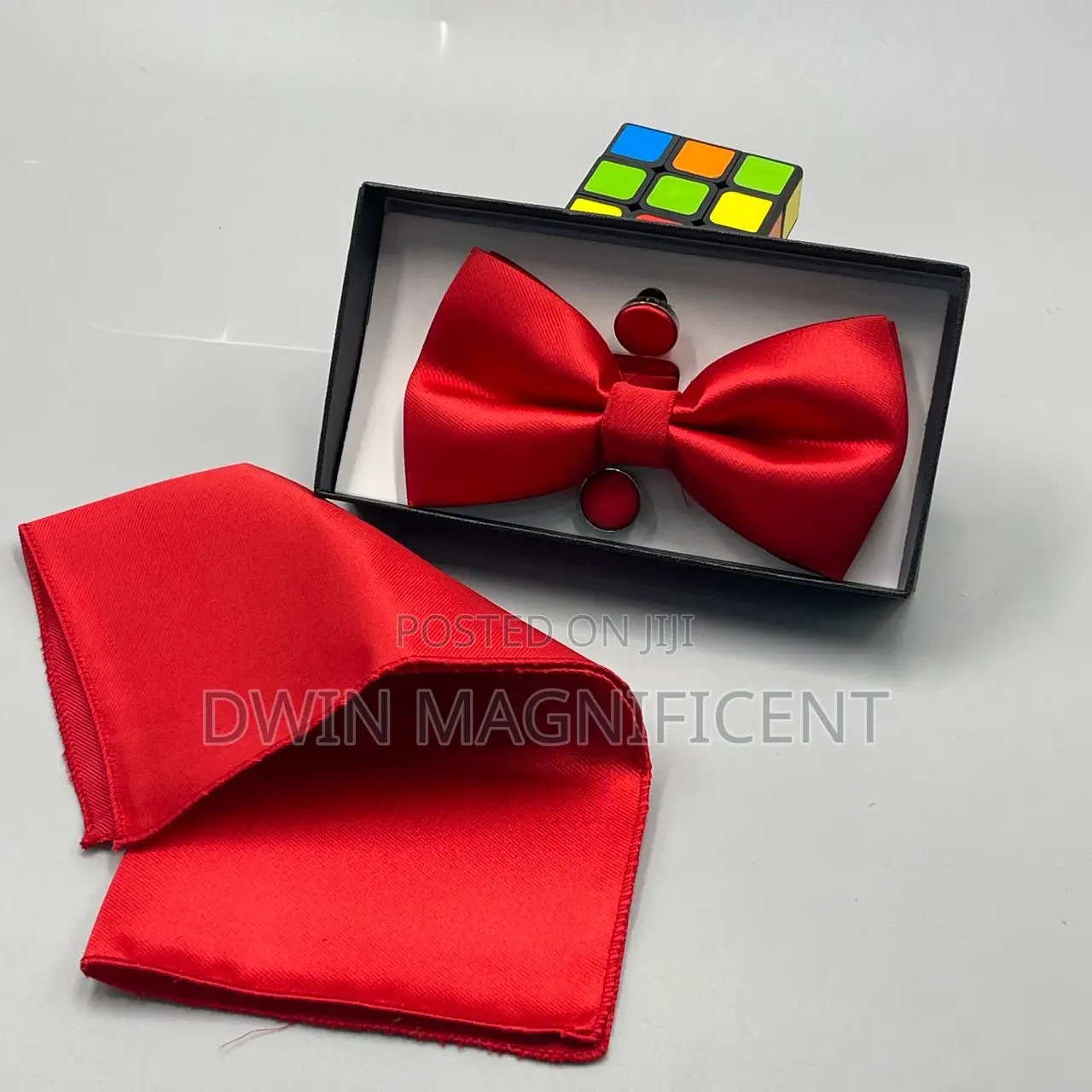 Bow Tie Set (Pre-Tied Bow Tie, a Matching Pocket Square and Cufflinks)