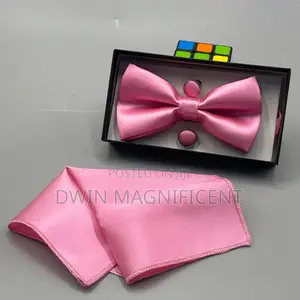 Bow Tie Set (Pre-Tied Bow Tie, a Matching Pocket Square and Cufflinks)