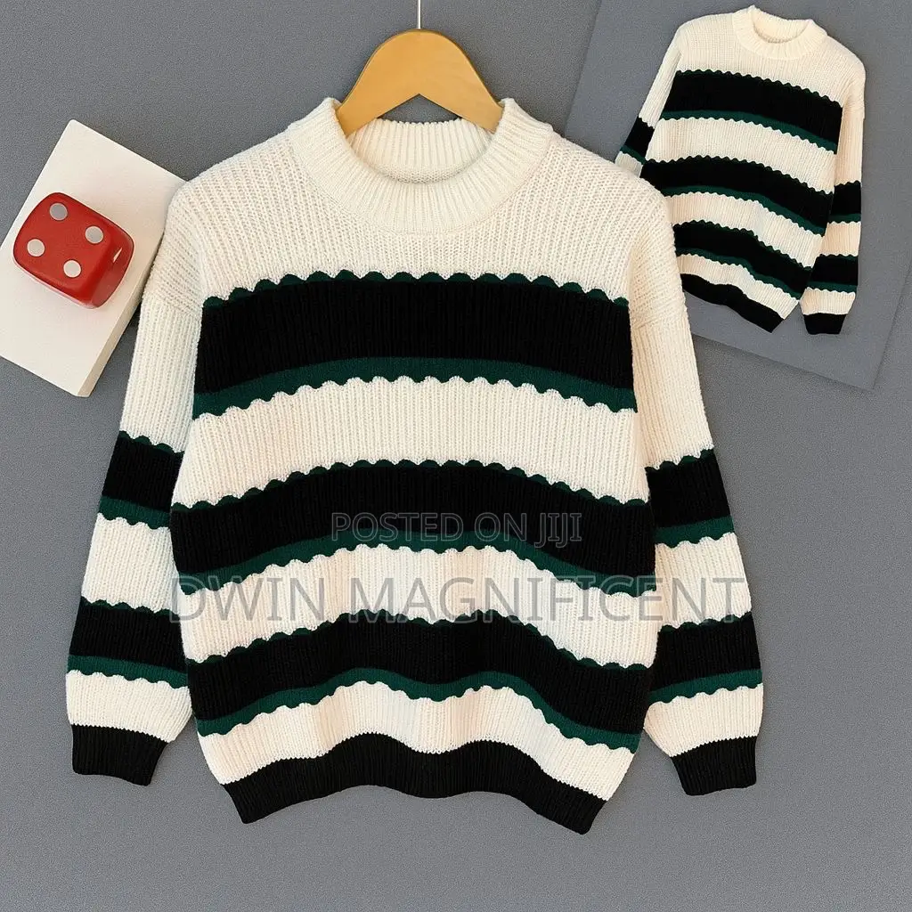 Striped Crewneck Sweater With a Textured Knit