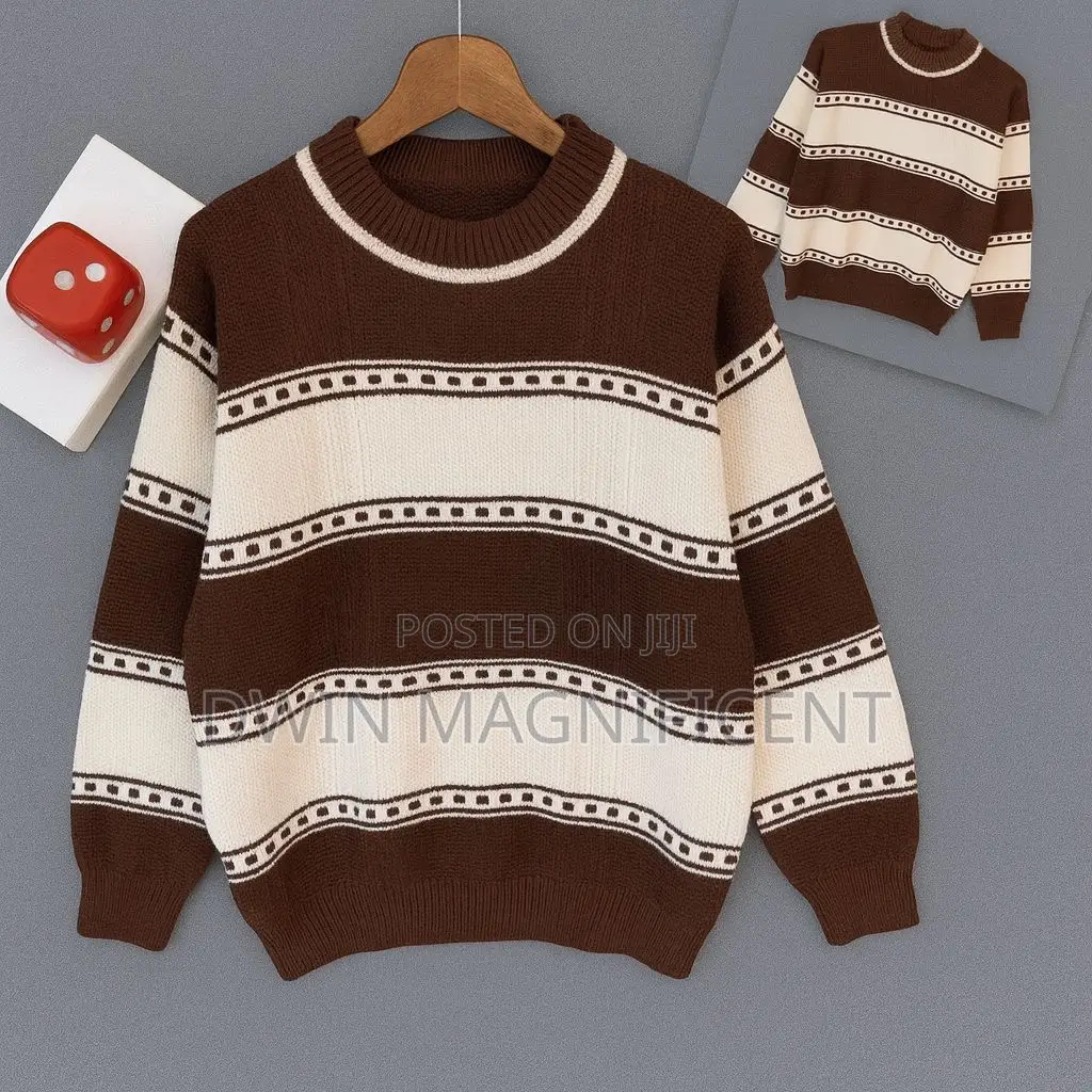 Striped Crewneck Sweater With a Textured Knit