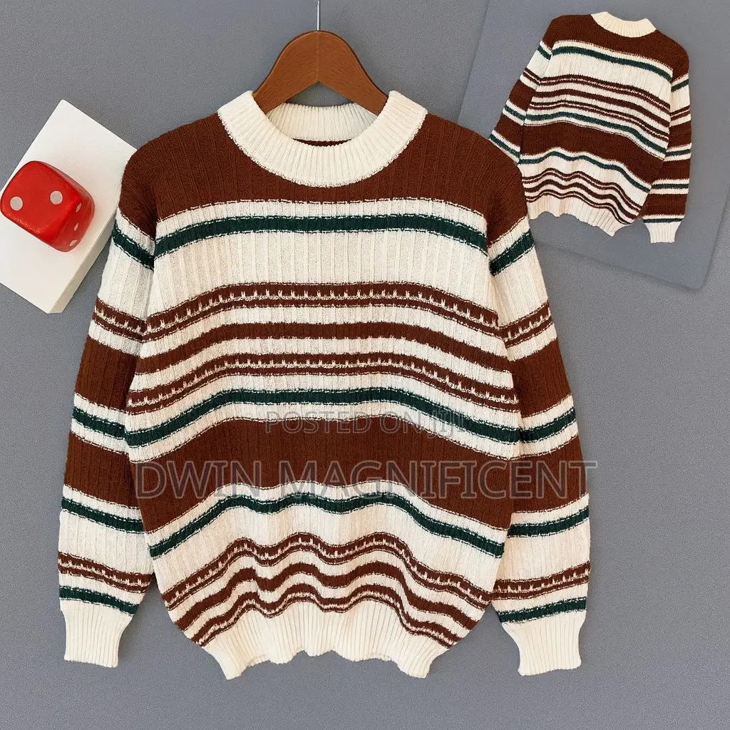 Striped Crewneck Sweater With a Textured Knit