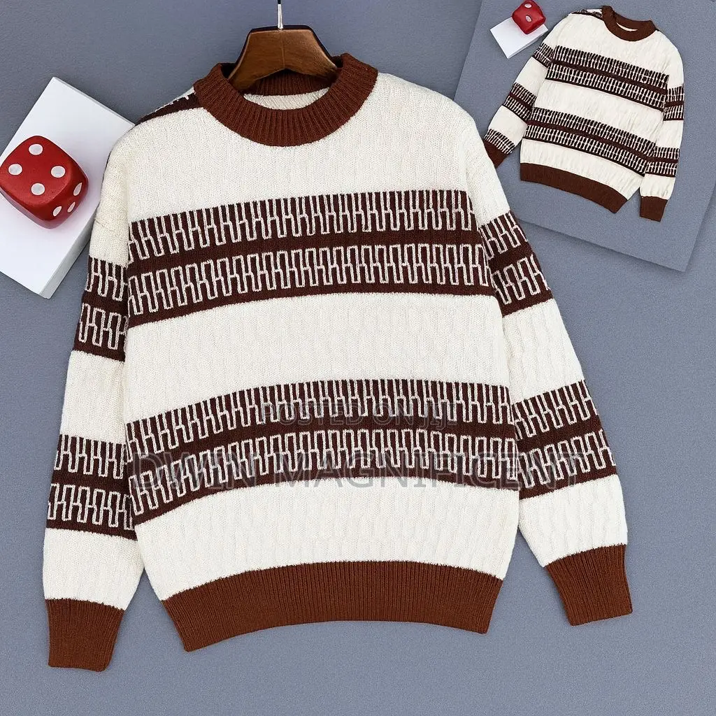 Striped Crewneck Sweater With a Textured Knit