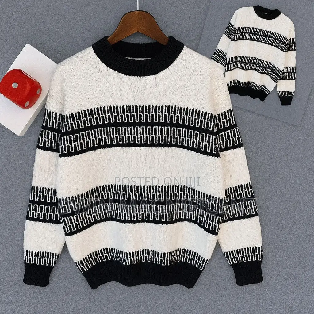 Striped Crewneck Sweater With a Textured Knit