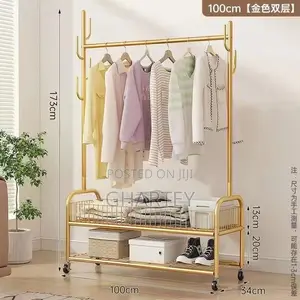 Gold Mobile Closet Organizer With Double Storage Baskets