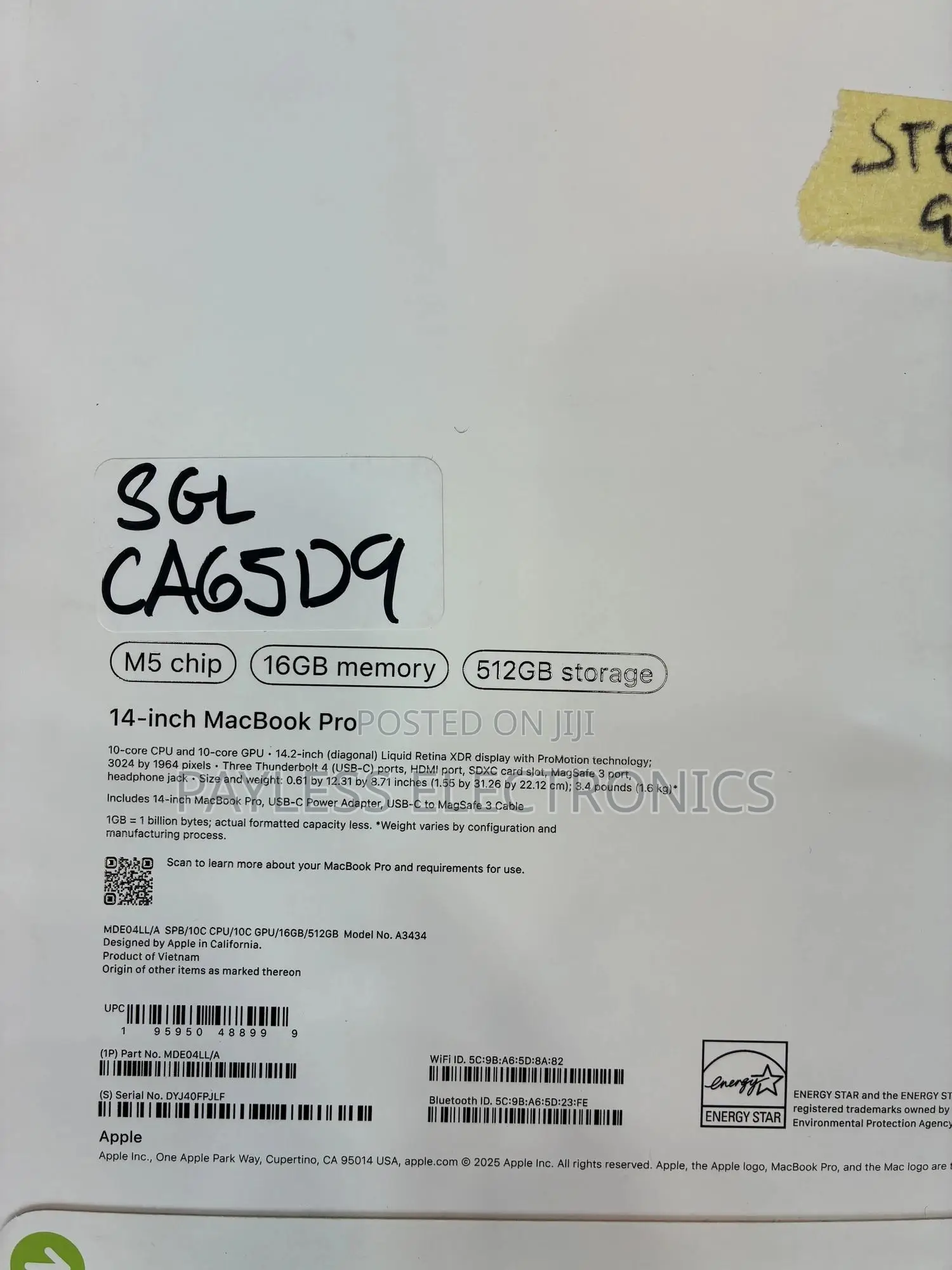 New Laptop Apple MacBook Pro 2025 M5 14-inch 16GB SSD 512GB