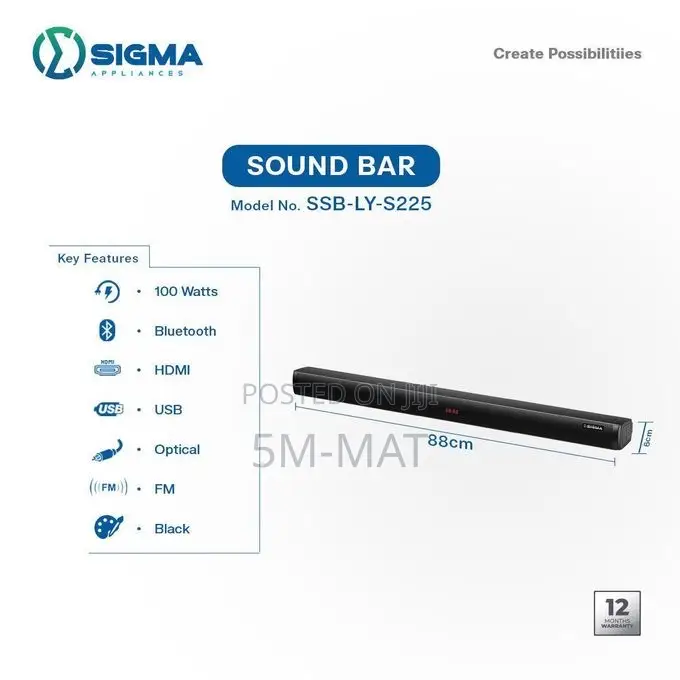 Sigma SSB-Ly-S225 Sound Bar 100w / Bluetooth, Hdmi, Usb, Optical, Fm