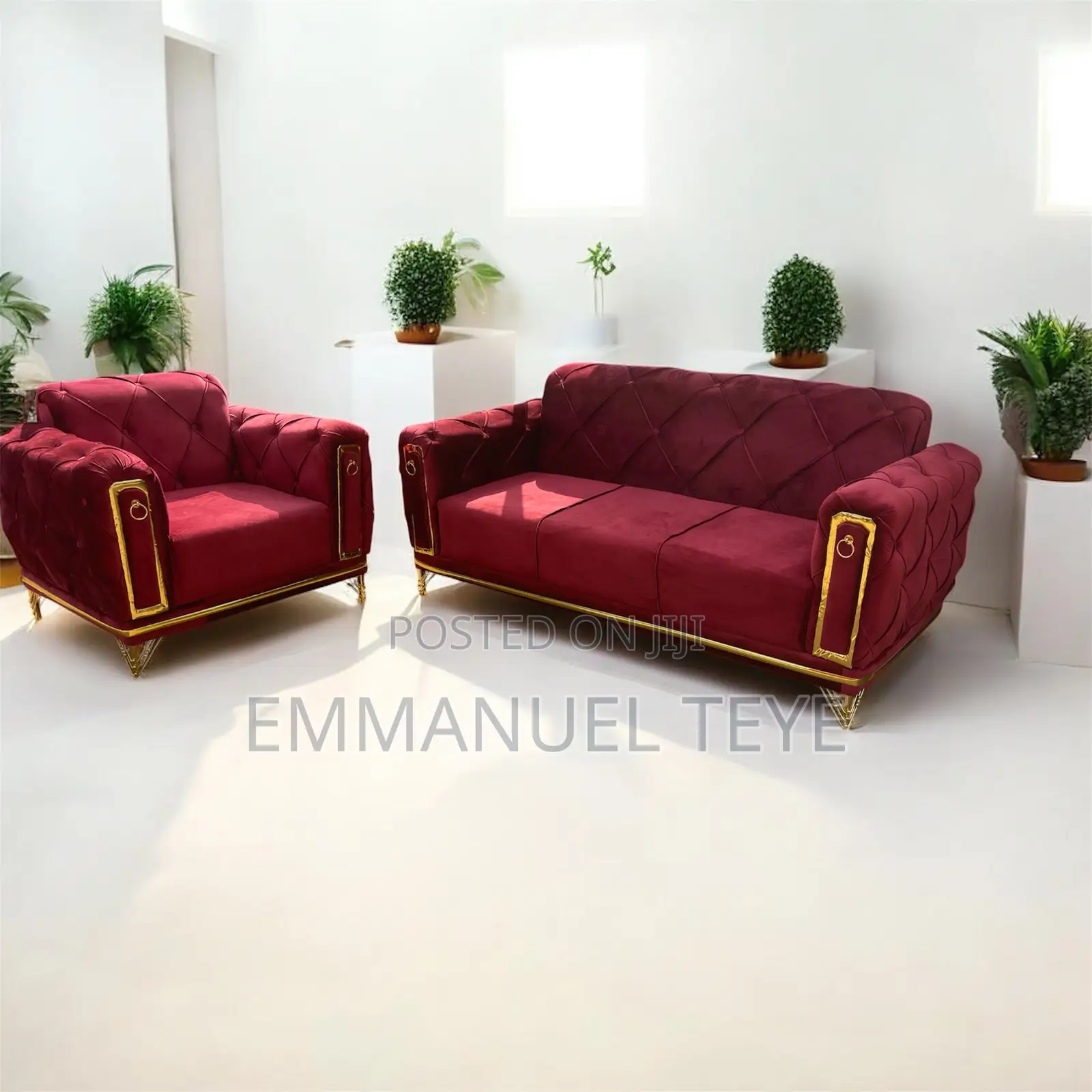 Brand New Wine Fabric 3 in One and 2 in One Sofa Set