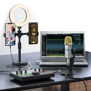 Bm800 Pro Microphone With Dj10 Sound Card and Ring Light