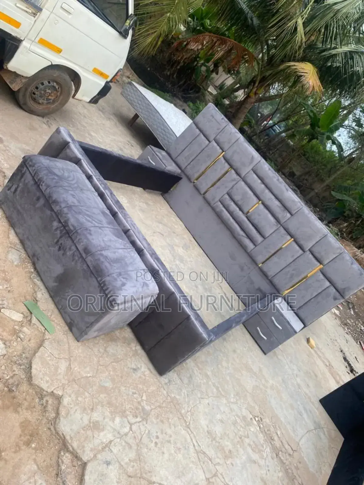 Over Size Queen Size Bed Frame Ottoman and Side Drawers