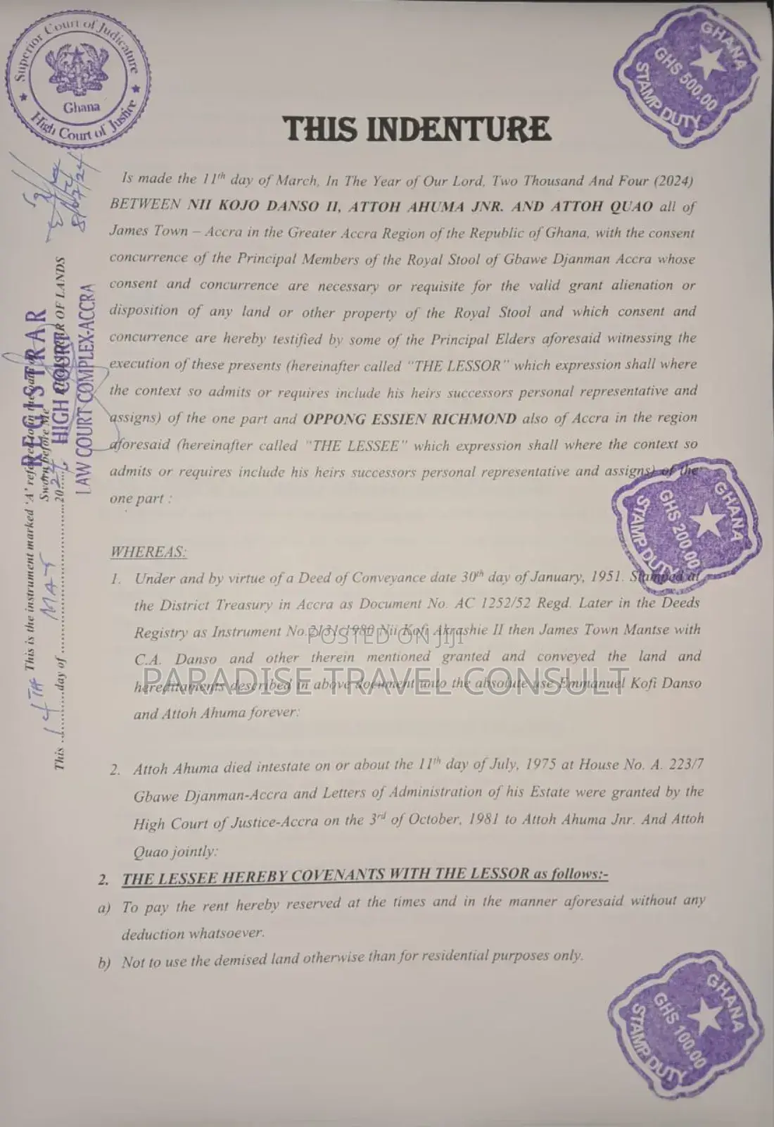 Land Document for Visa Application