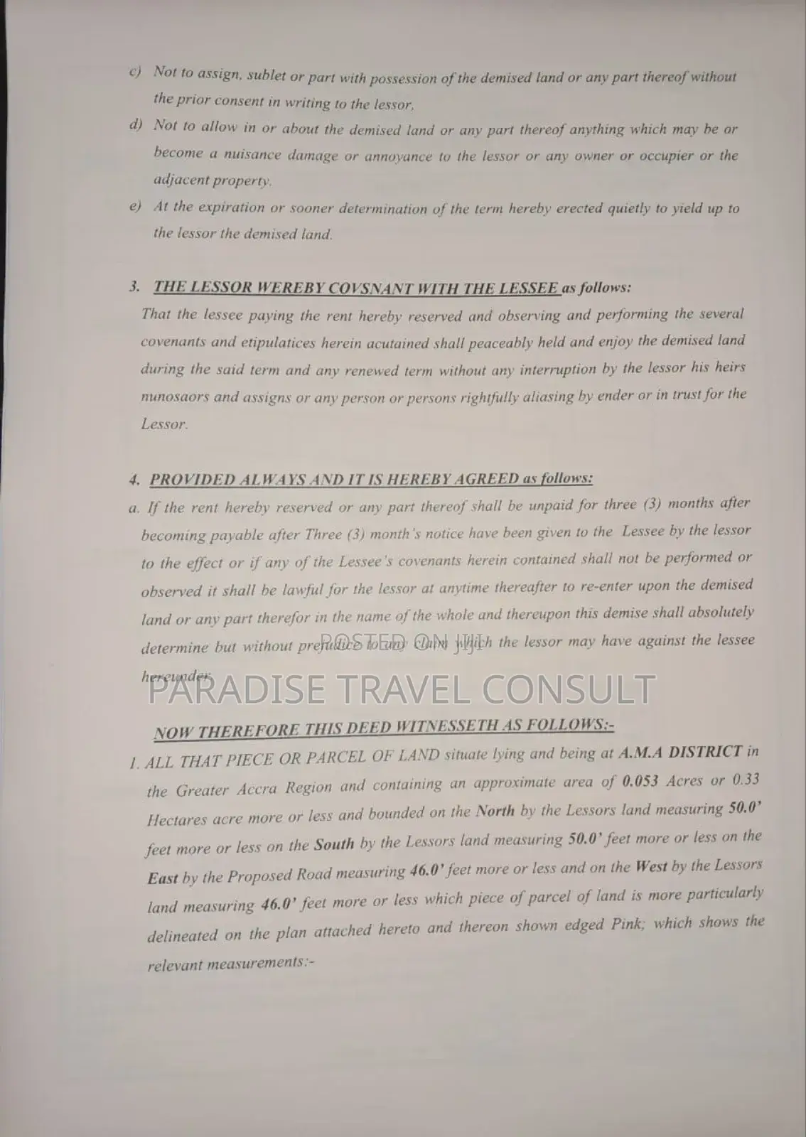 Land Document for Visa Application
