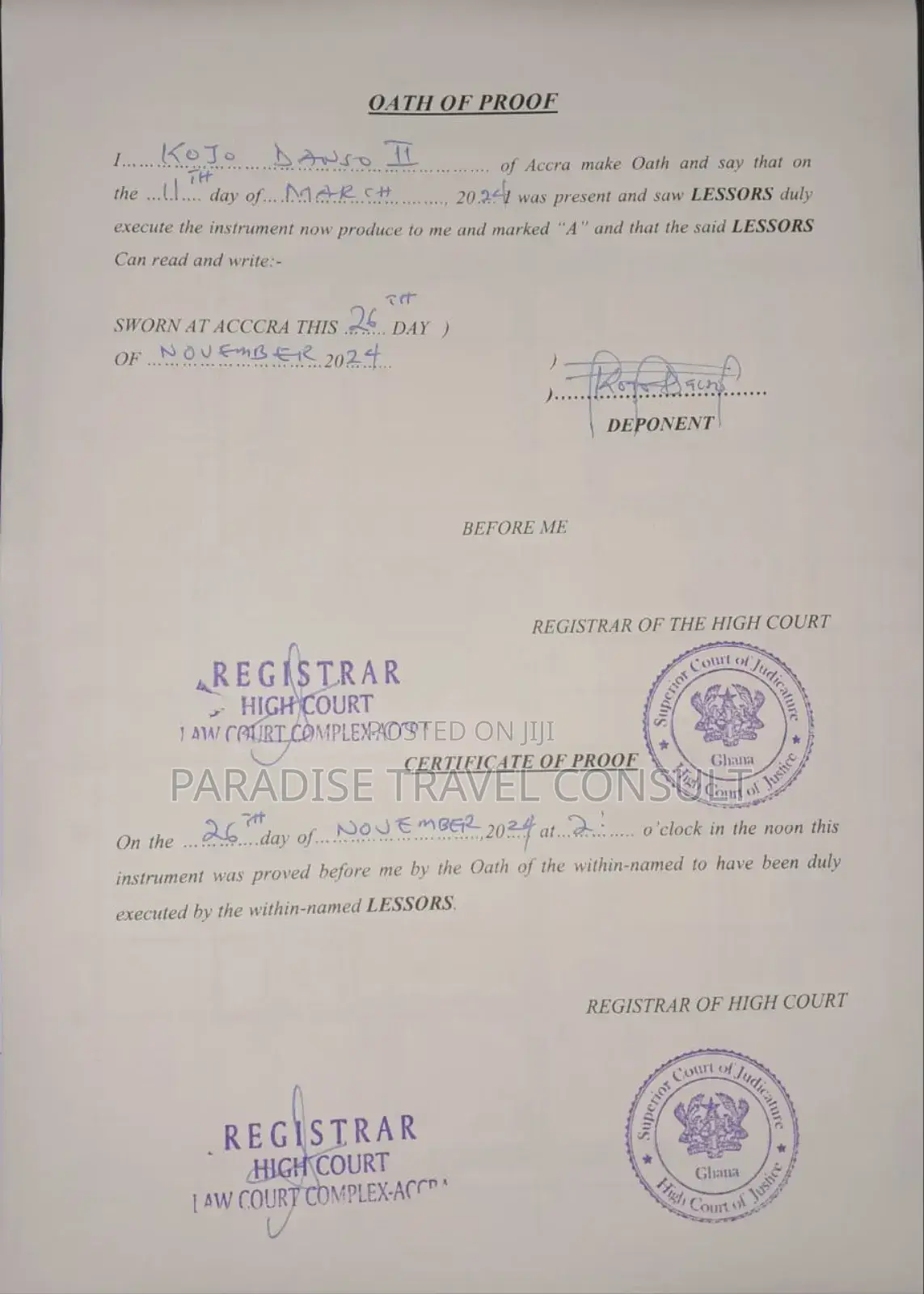 Land Document for Visa Application