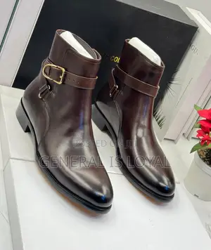 Keneth Cole Coffee Leather Ankle Boots With A Strap And Buckle