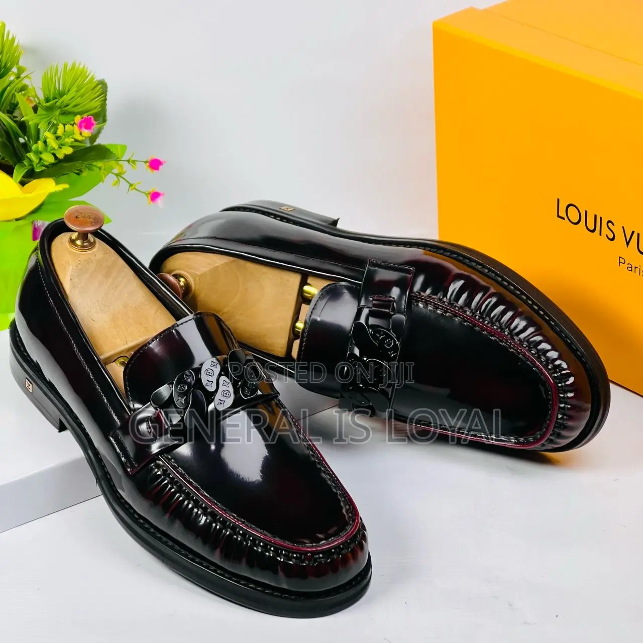 Louis Vuitton Dark Wine Solid Leather Men’S Loafers