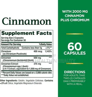 Nature's Bounty Cinnamon 2,000mg Plus Chromium, Sugar Support, 60 Caps
