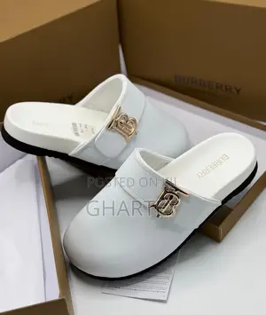 Burberry Monogram Motif Leather Clogs - Black, Brown White
