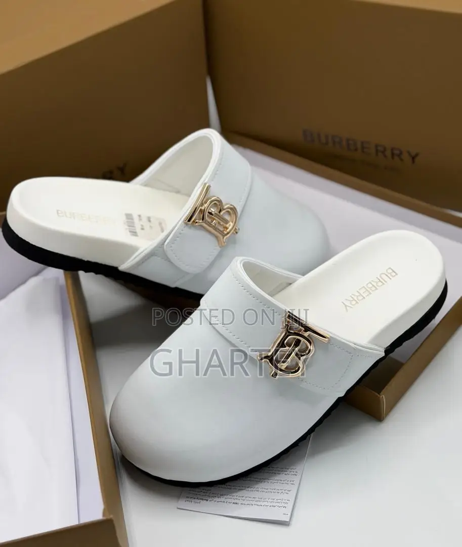 Burberry Monogram Motif Leather Clogs - Black, Brown White