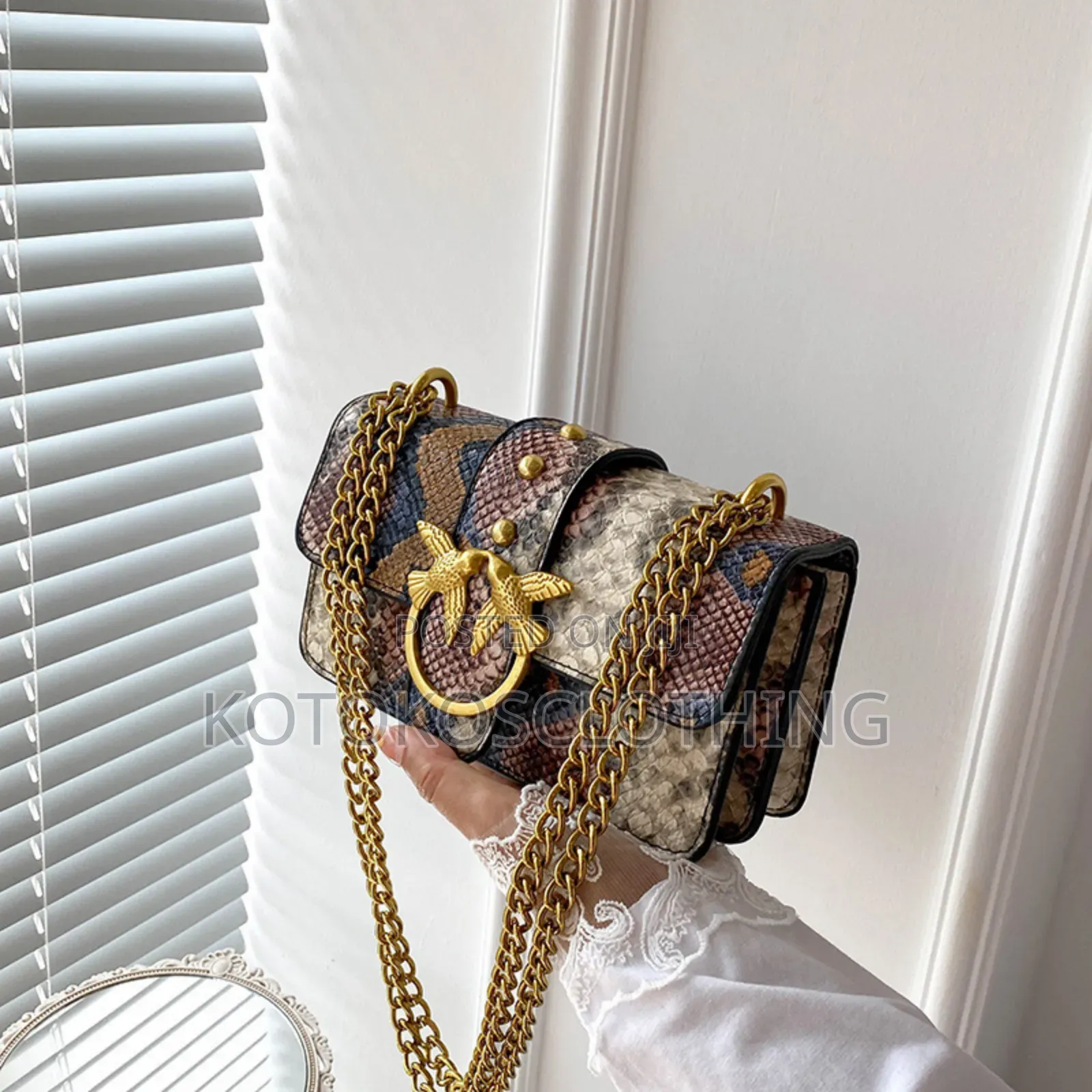 Luxury Python Print-Double Chainshoulder Bag