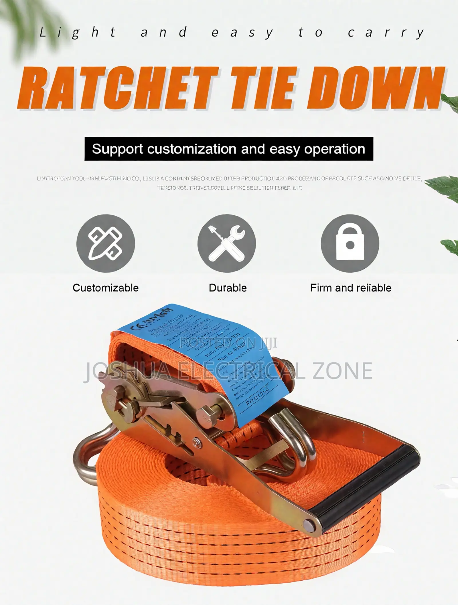 Duty Ratchet Lashing Strap for Safe Transport 10 Meters Long