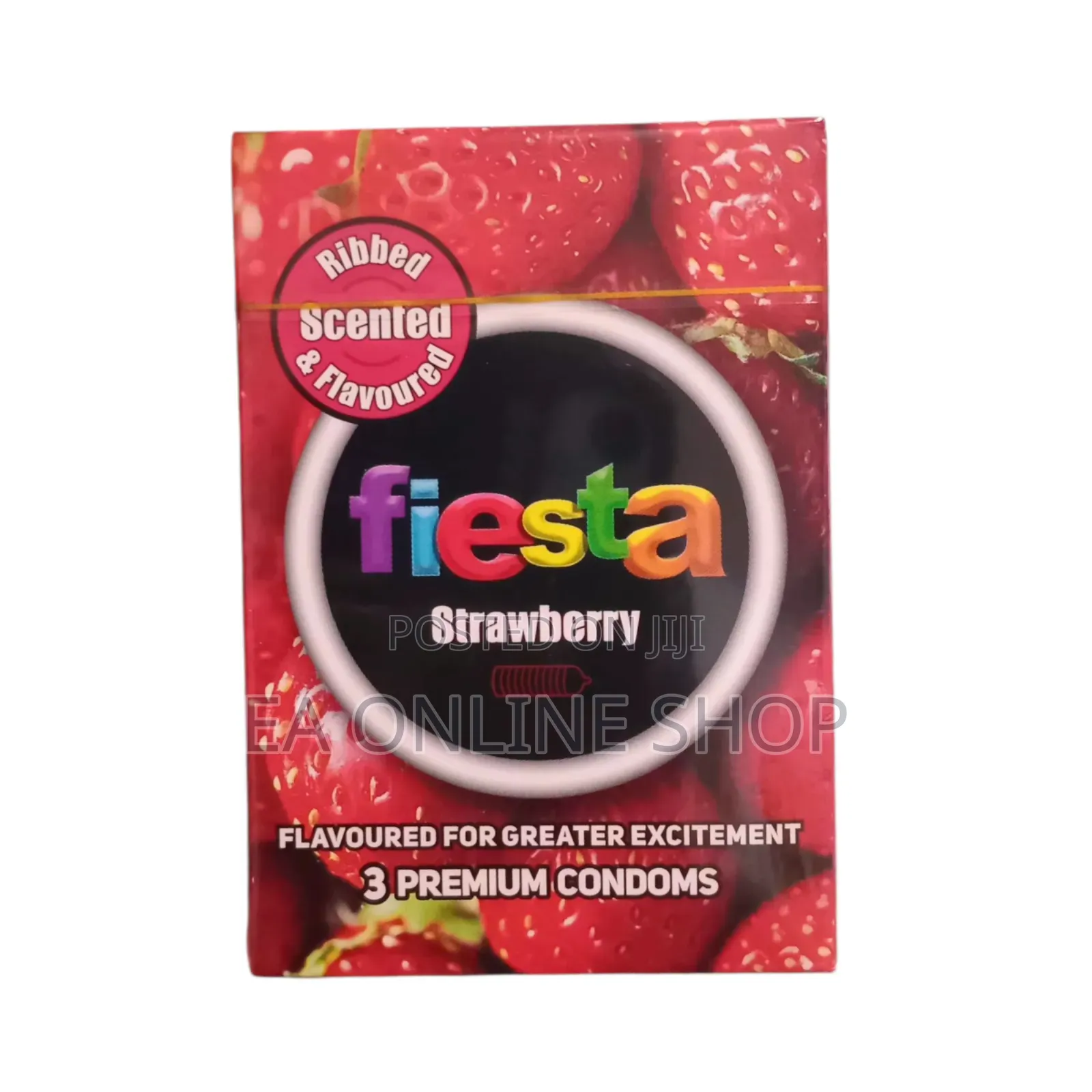 Fiesta Strawberry Scented Flavoured Condoms. 24 Packs of 3 in 1