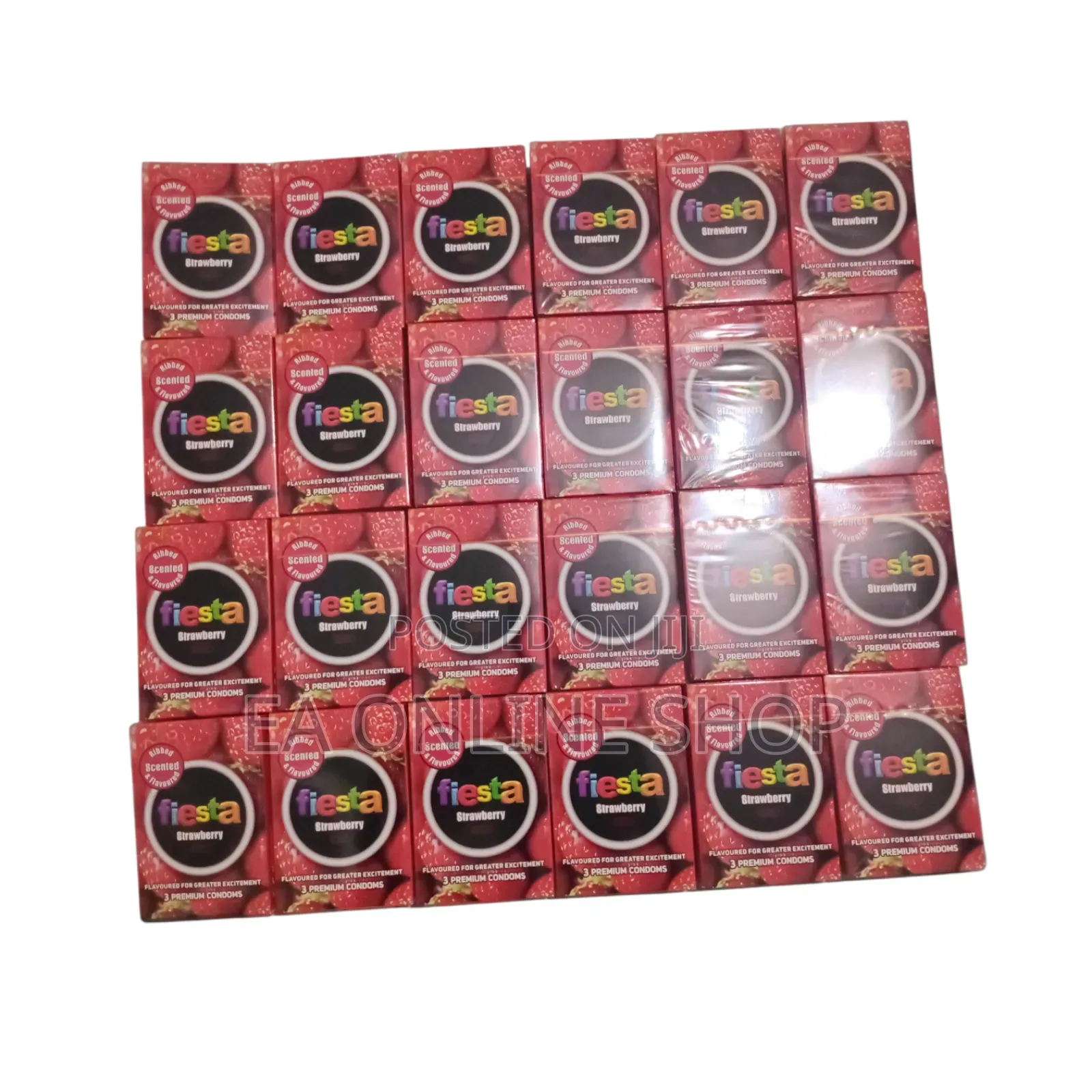 Fiesta Strawberry Scented Flavoured Condoms. 24 Packs of 3 in 1