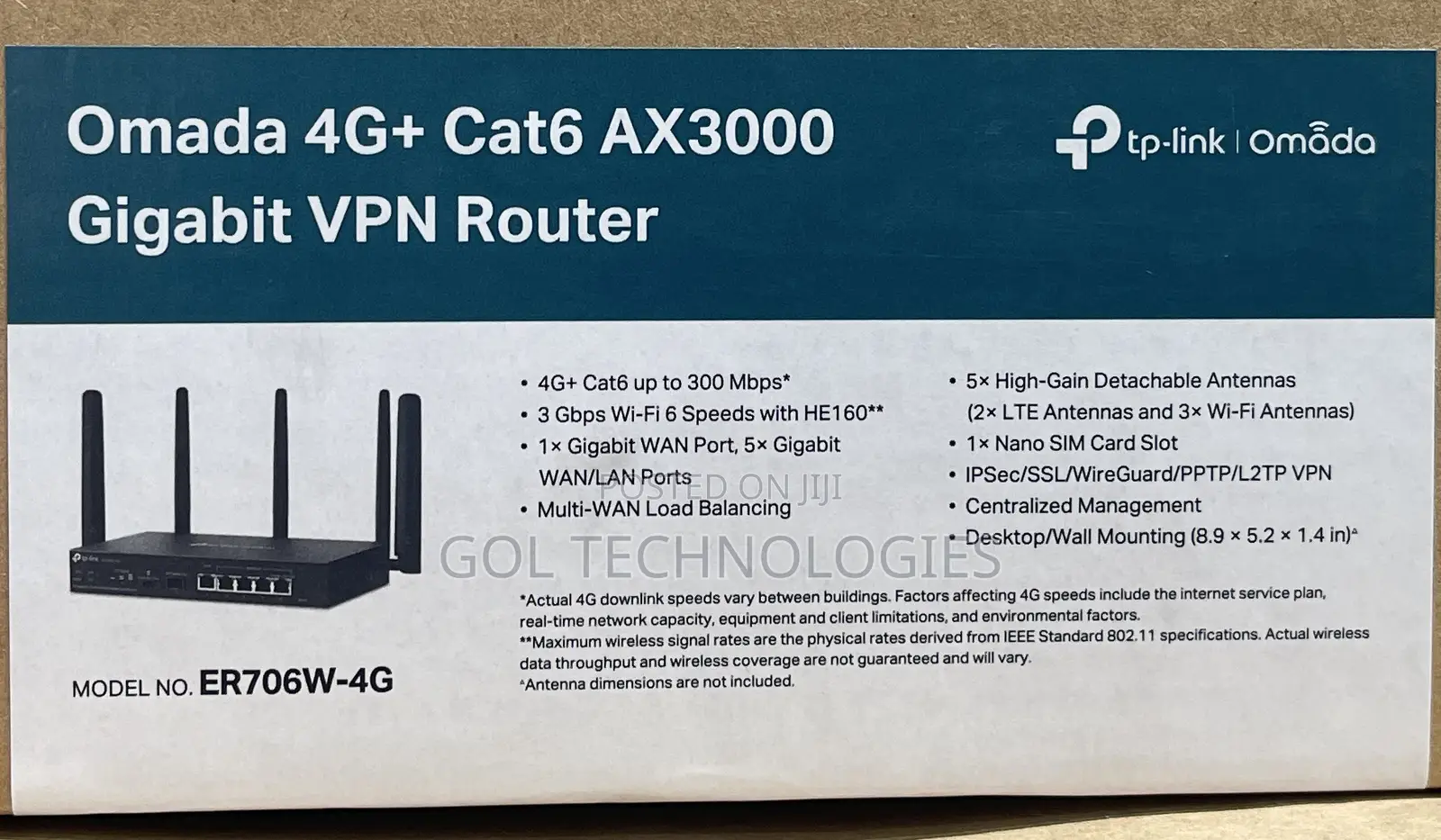 Tp Link Omada 4g+ Cat6 Ax3000 Gigabit VPN Router Er706w-4g