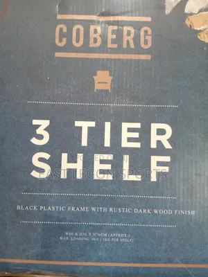 Coberg.3 Tier Shelf Black Plastic Frame With Rustic Dark Wood Finish